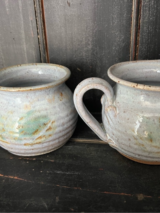 Jean Bolt Pottery Other - Jean Bolt pottery cream n sugar in Soft Speckled White and Green (2 pieces)